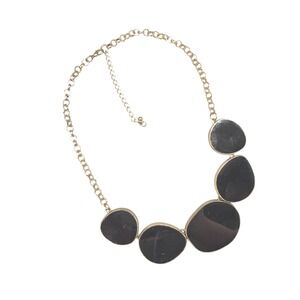 Vintage‎ Gold Tone Black Stone Statement Necklace Chunky Pendant 18 in